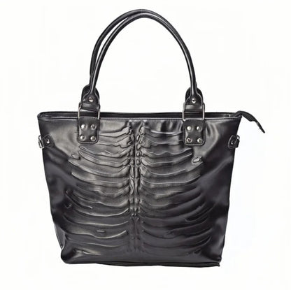 Gothic Alt Goth Embossed Skeleton Large Capacity Tote Shoulder Bag  Handbag