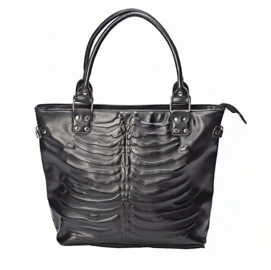 Gothic Alt Goth Embossed Skeleton Large Capacity Tote Shoulder Bag  Handbag