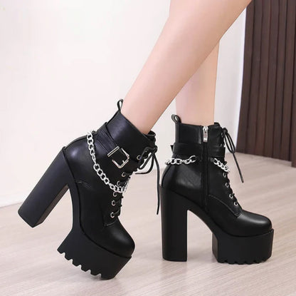 Gothic Alt Goth Buckle Strap Chain Platform Boots
