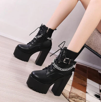 Gothic Alt Goth Buckle Strap Chain Platform Boots