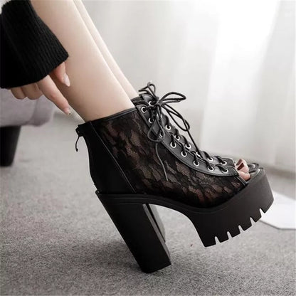 Gothic Lace Peep Toe Boots