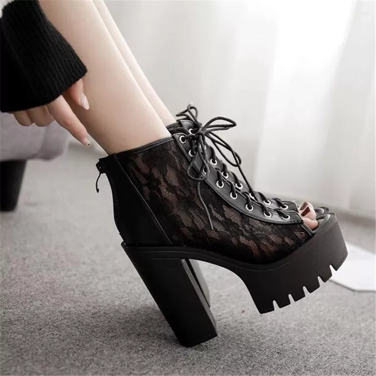 Gothic Lace Peep Toe Boots – ROCK 'N DOLL