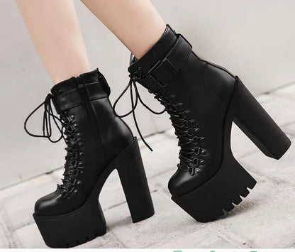 Gothic Wiccan Harajuku Lace Up Platform Ankle Boots