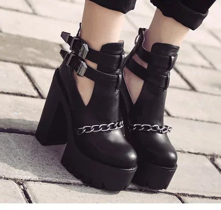 Gothic Punk Buckle Chain Ankle Platform Boots