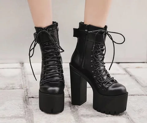 Gothic Wiccan Harajuku Lace Up Platform Ankle Boots