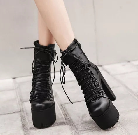 Gothic Wiccan Harajuku Lace Up Platform Ankle Boots