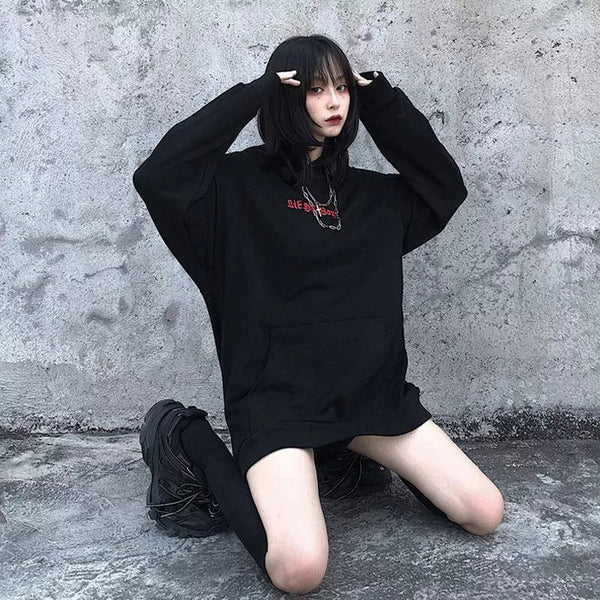 Gothic Devil Horn And Wings Hoodie Pullover