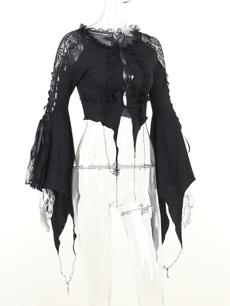 Gothic Lace Cutout Irregular Flared Sleeve Top