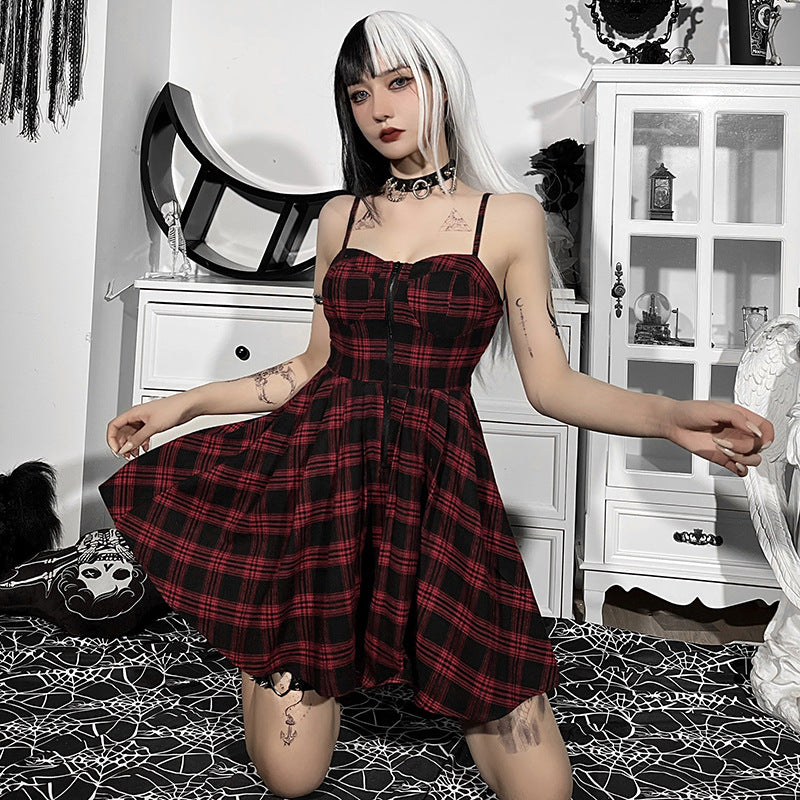 Gothic Grunge Spaghetti Strap Plaid Mini Dress (Available in 2 colors) ROCK 'N DOLL Gothic Grunge Spaghetti Strap Plaid Mini Dress (Available in 2 colors) ROCK 'N DOLL