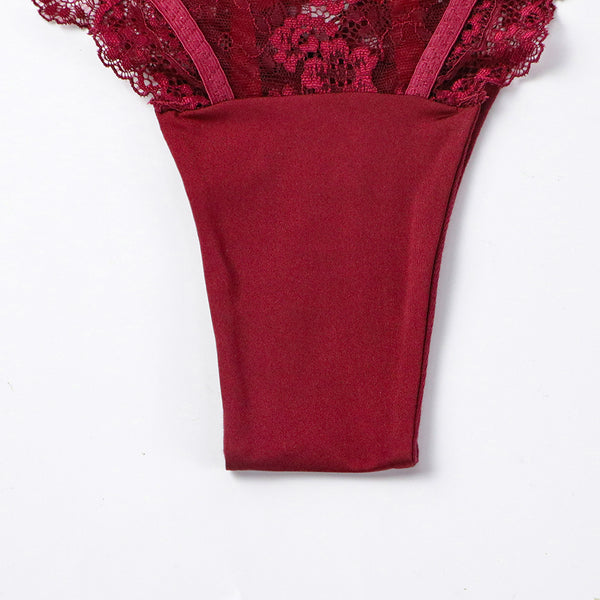 Gothic Floral Lace Top High Waist Bottom Lingerie Set