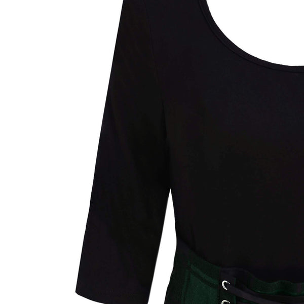 Gothic Plaid Lace Up Waist Irregular Hem Dress