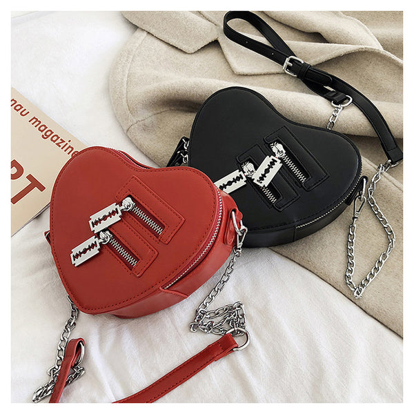 Gothic Heart Shaped Blade Zipper Chain Bag