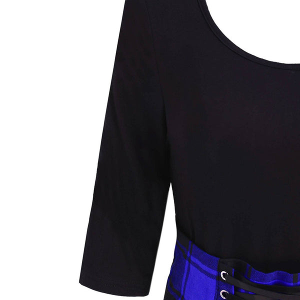 Gothic Plaid Lace Up Waist Irregular Hem Dress