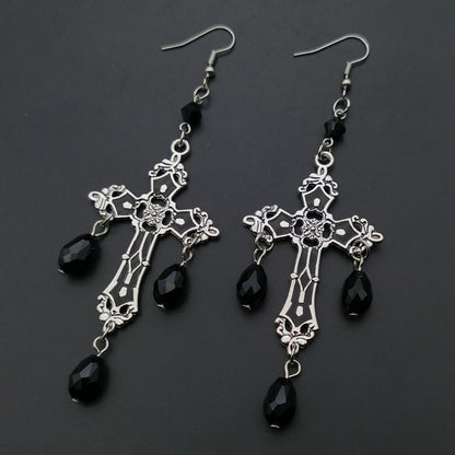 Gothic Cross Crystal Chandelier Earrings