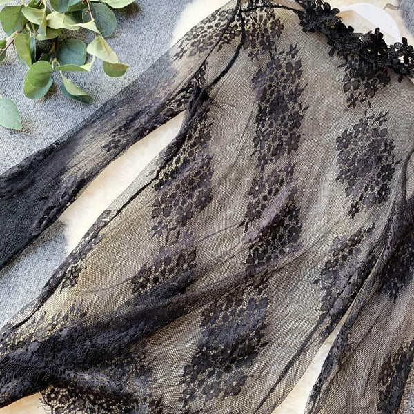 Gothic Lace Mesh Inner Velvet Button Romper Jumpsuit