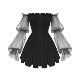 Gothic Off Shoulder Lantern Mesh Sleeve Mini Dress (Available in size ...
