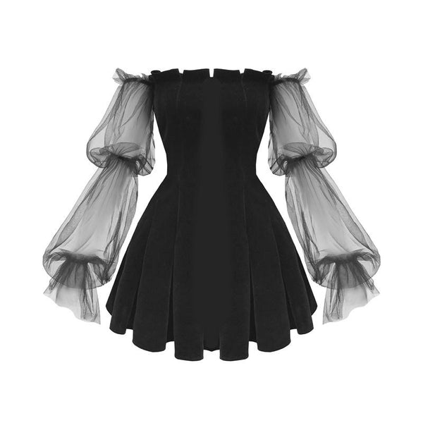 Gothic Off Shoulder Lantern Mesh Sleeve Mini Dress (Available in size S to XL)