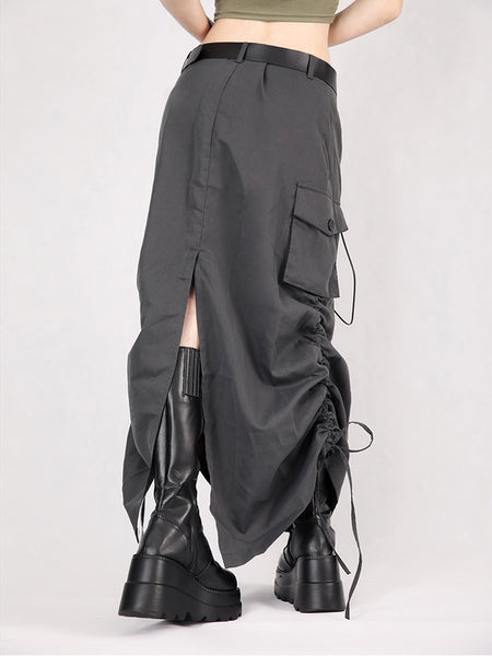 Gothic Y2K Gray Ruched Cargo Skirt