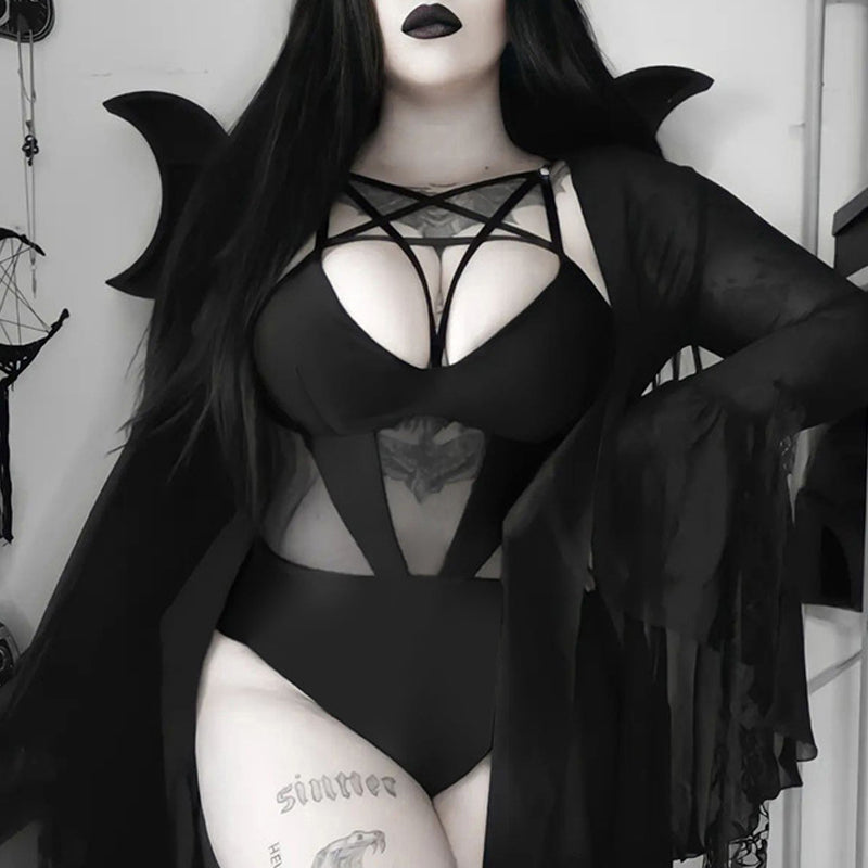 Gothic Pentagram Mesh Bodysuit