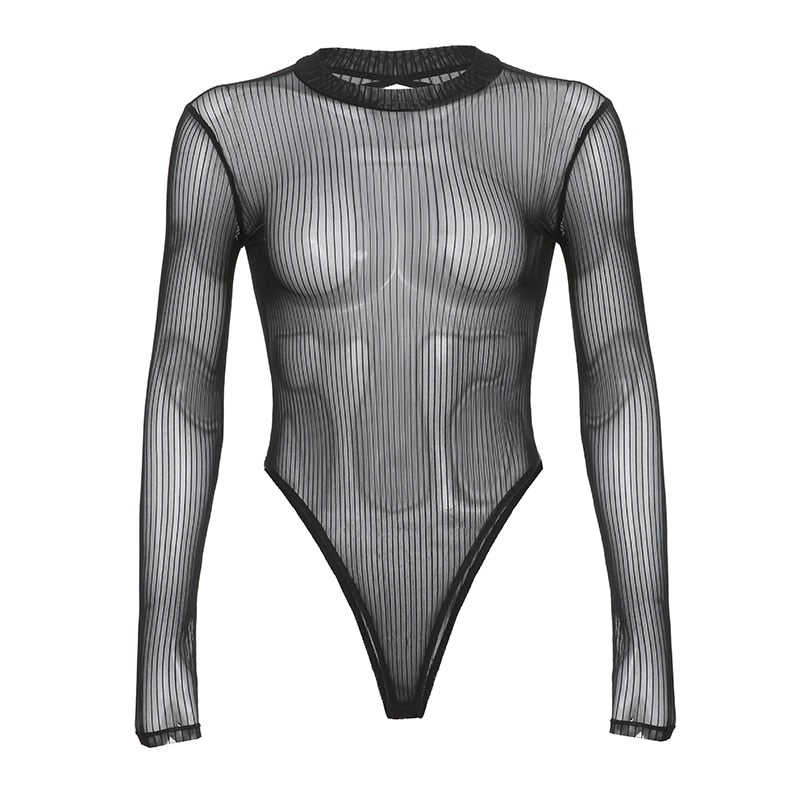 Gothic Punk See Through Ribbed Bodysuit Top