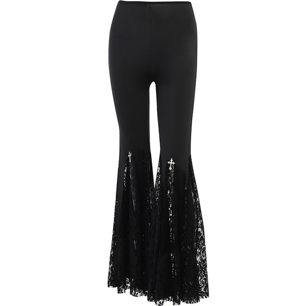 Gothic Y2K Lace Bottom Flared Pants