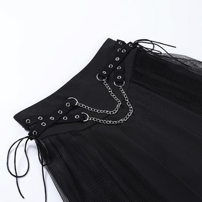 Gothic Chain Eyelet Lace Mesh Patchwork Mini Skirt