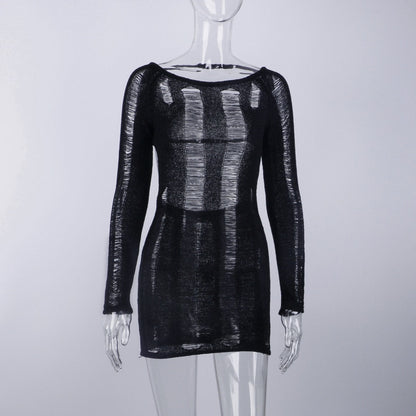 Gothic  Y2K Distressed Cut Out Backless Long Sleeves Mini Dress (available in 7 colors)