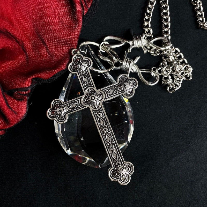Gothic Y2K Pearl Cross Pendant Necklace
