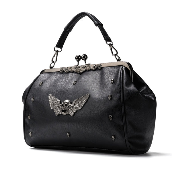 Gothic Skull Rivet PU Leather Two Way Handbag Shoulder Bag