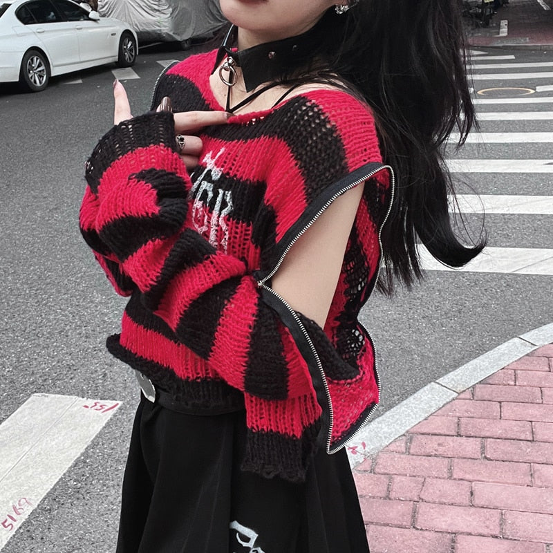 Gothic 90's Grunge Harajuku Striped Knitted Sweater Top
