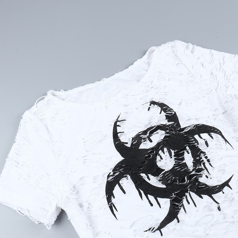 Gothic Y2K Biohazard Distressed Shirt Top