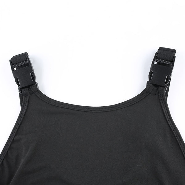 Gothic Punk Hollow Out Buckle Bodysuit Top