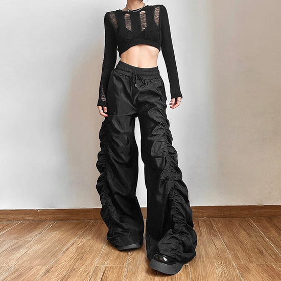'Restless' Black Alt Grunge Wide Leg Flowy Goth Pants