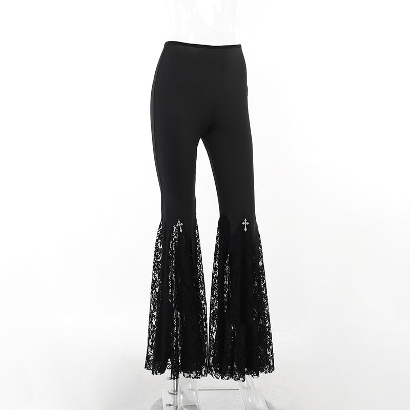 Gothic Y2K Lace Bottom Flared Pants