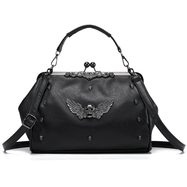 Gothic Skull Rivet PU Leather Two Way Handbag Shoulder Bag