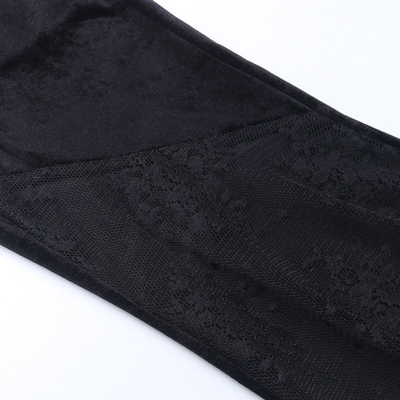 Gothic Romantic Lace Splice Velvet Pants