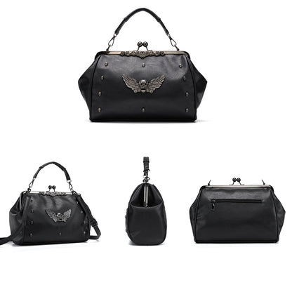 Gothic Skull Rivet PU Leather Two Way Handbag Shoulder Bag