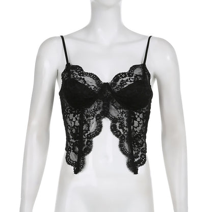 Gothic Y2K Butterfly Hem Lace Camisole Top