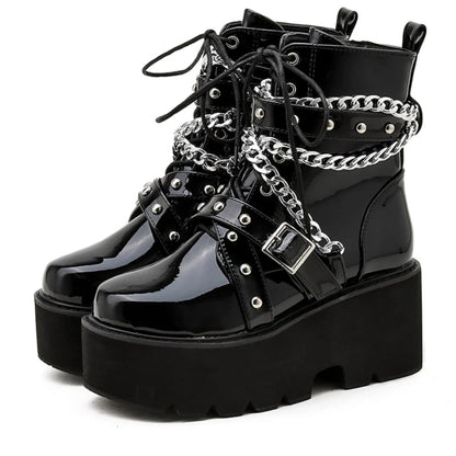 Gothic Grunge Chains and Studs Buckle Strap Platform Boots