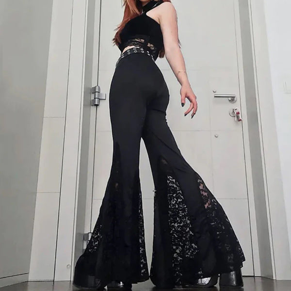 Gothic Y2K Lace Bottom Flared Pants