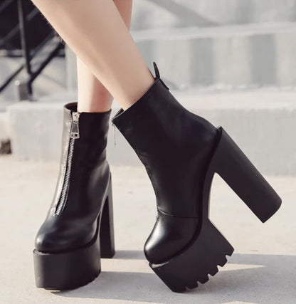 Gothic Zipper High Heels Platform Boots