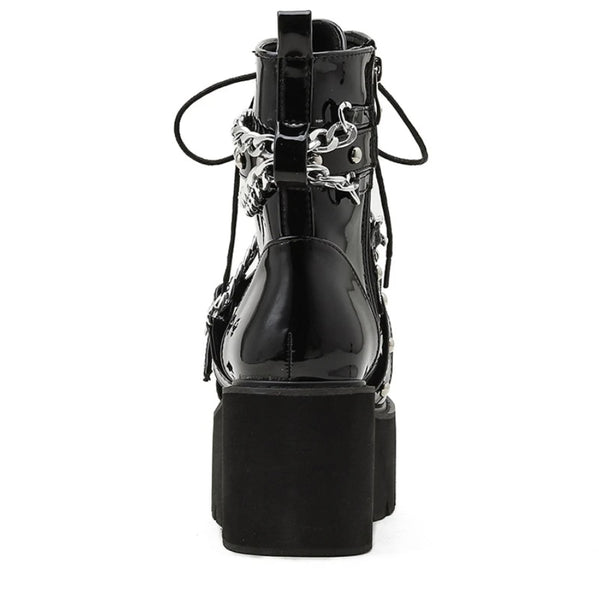 Gothic Grunge Chains and Studs Buckle Strap Platform Boots