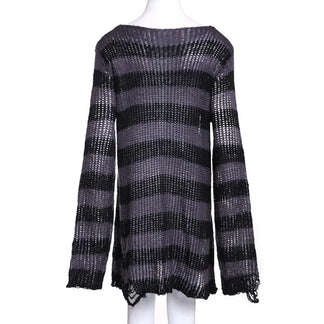 Gothic Ripped Striped Knitted Sweater Top (Available in 11 colors ...
