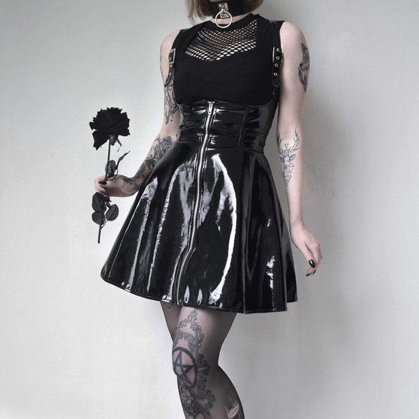 Gothic PVC Suspender Skirt Dress
