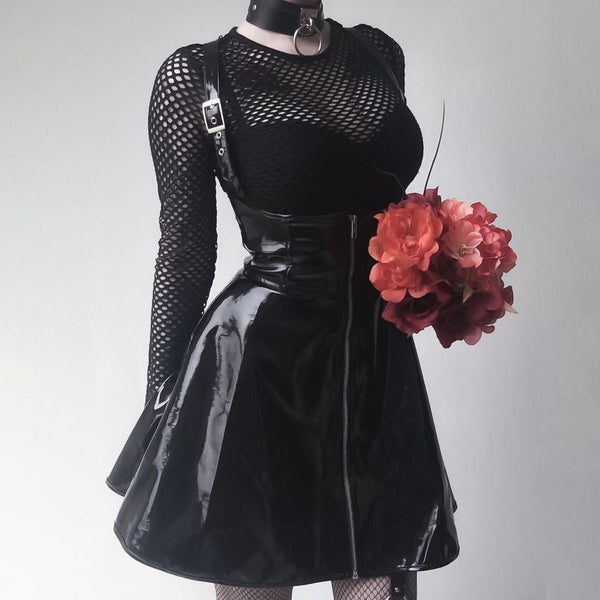 Gothic PVC Suspender Skirt Dress