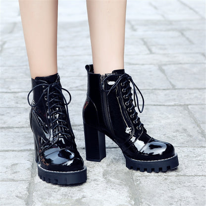 Gothic Lace Up Patent Leather Platform Boots