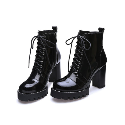 Gothic Lace Up Patent Leather Platform Boots