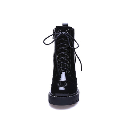 Gothic Lace Up Patent Leather Platform Boots