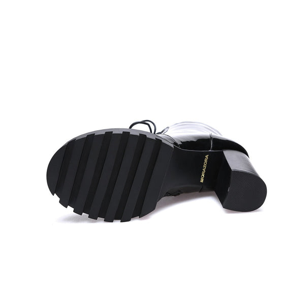 Gothic Lace Up Patent Leather Platform Boots