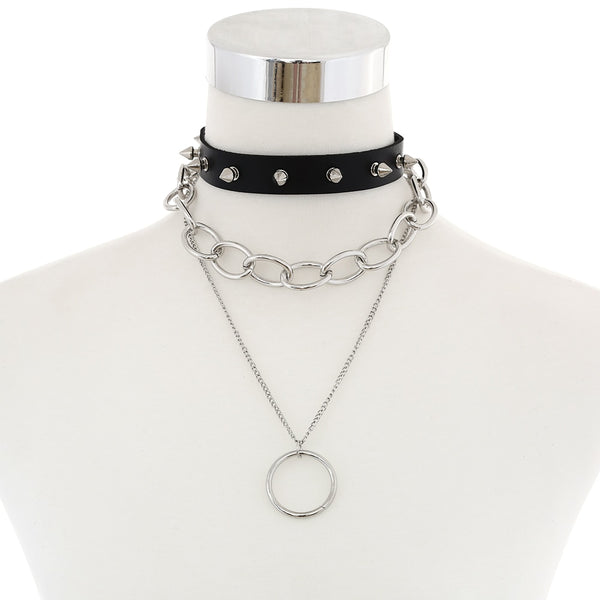 Gothic Spikes Chains O-Ring Multilayer Choker Necklace